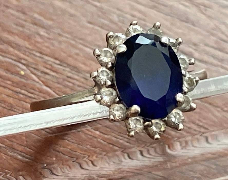 Stauer Signed Sterling Silver 925 Lab Created Blue Sapphire Halo Ring Sz 6.75