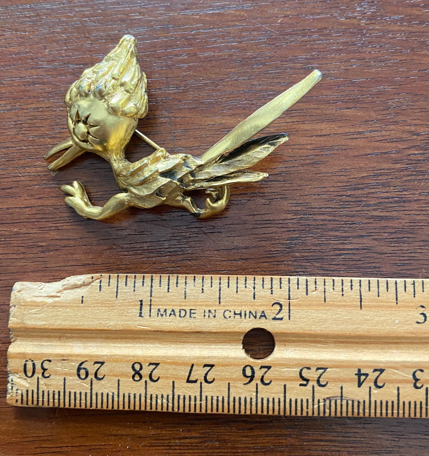 Vintage Gold Tone Tortolani Brooch Pin Roadrunner Anthromorphic