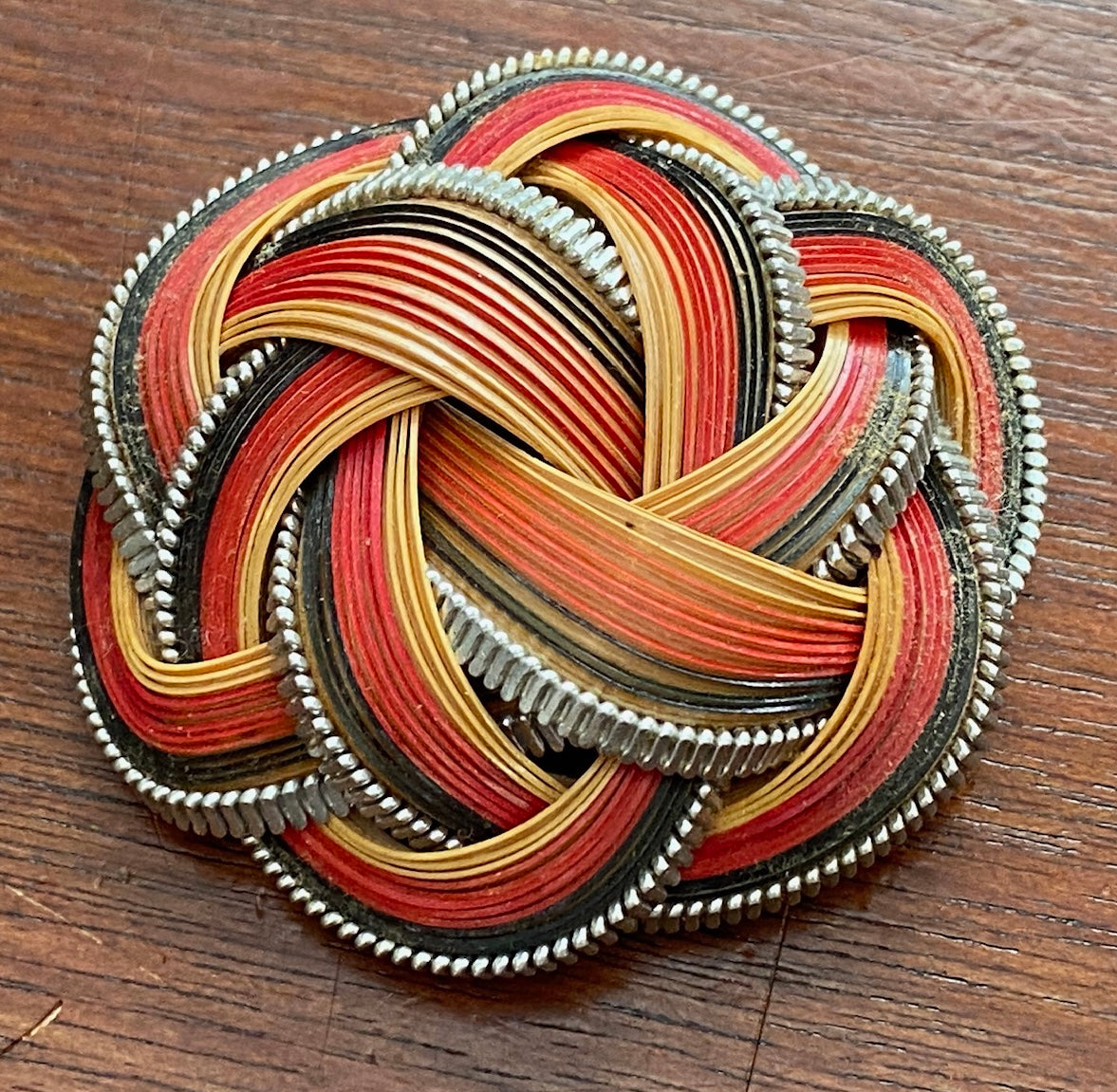 Artisan Red Strand Knot Woven Brooch Pin