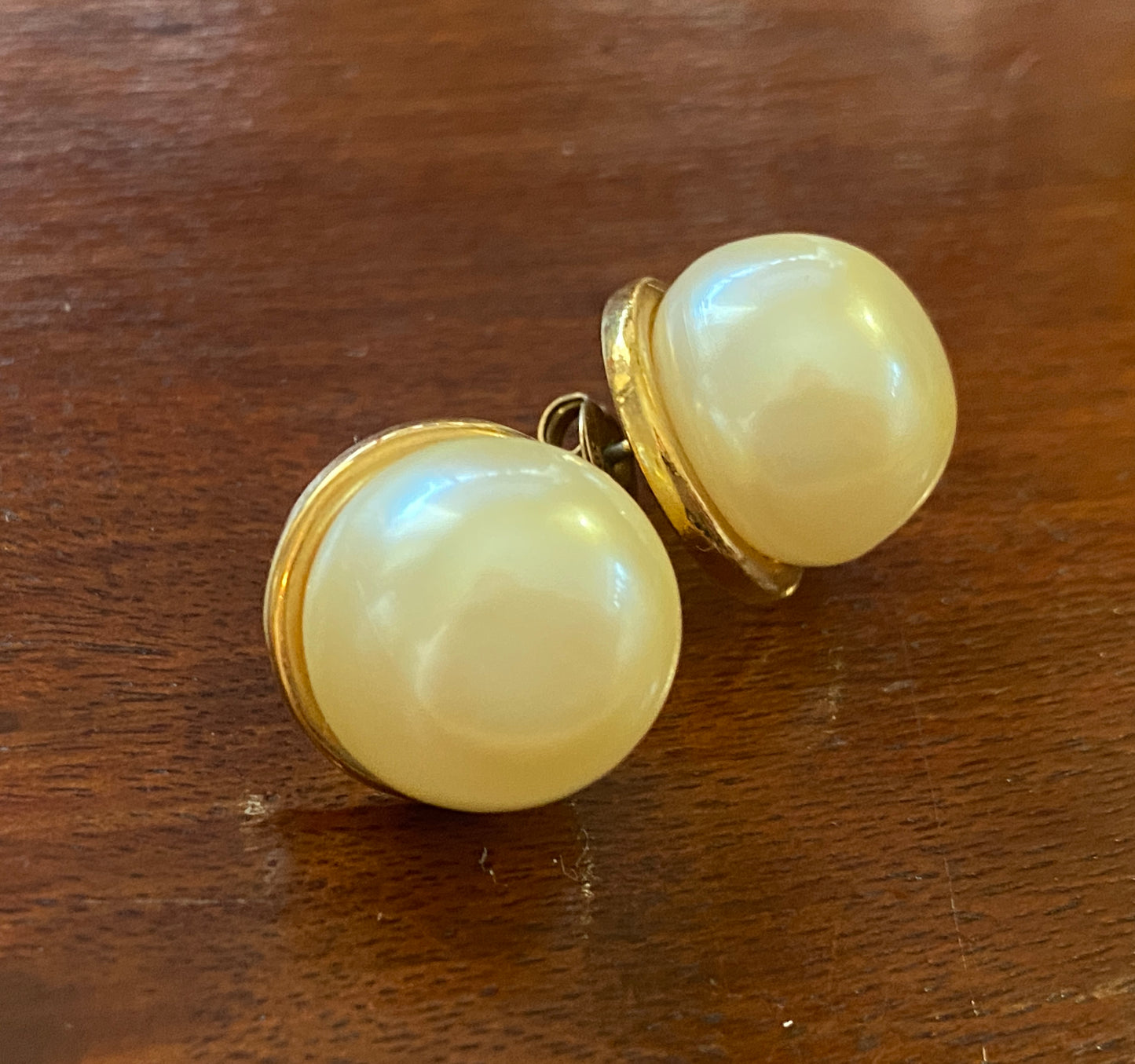 Vintage Pierced Gold Tone Faux Pearl Earrings Studs