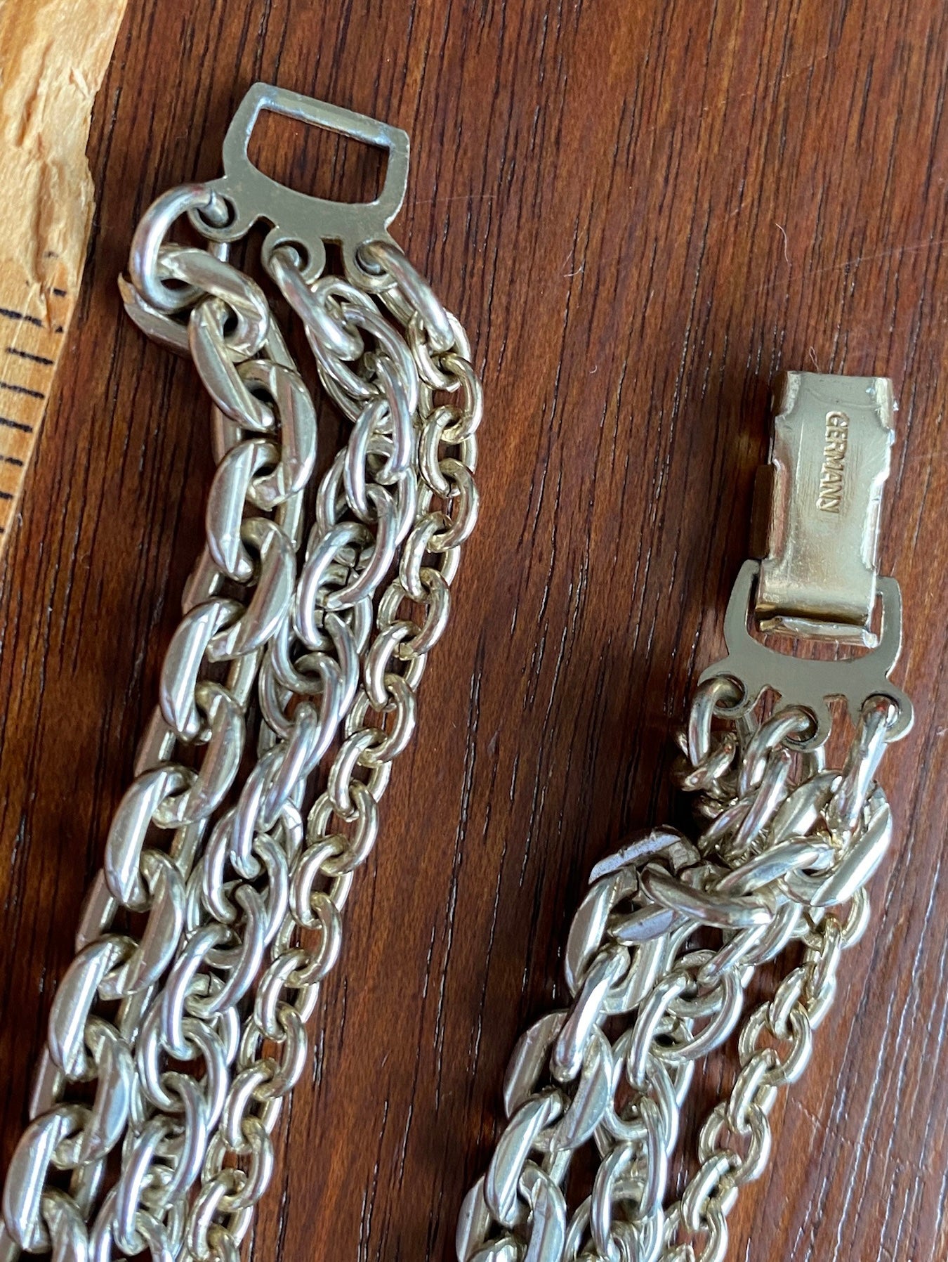 Vintage Germany Gold Tone Chain Multistrand Fish Rhinestone Necklace