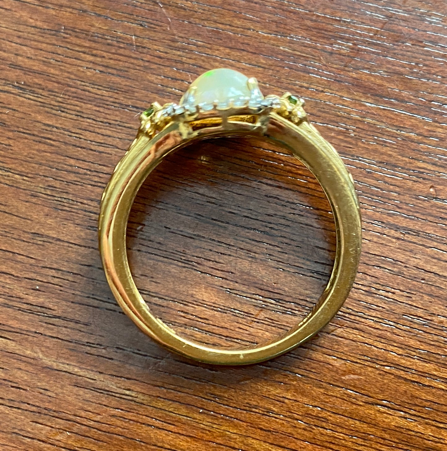 Gold Vermeil over Sterling Silver 925 Faux Opal Halo Flower Ring Sz 10