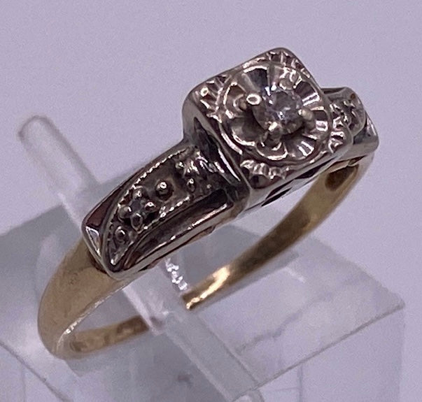 Vintage 14k Yellow White Gold 3 Diamond Engagement Ring Sz 5.25 - 5.5