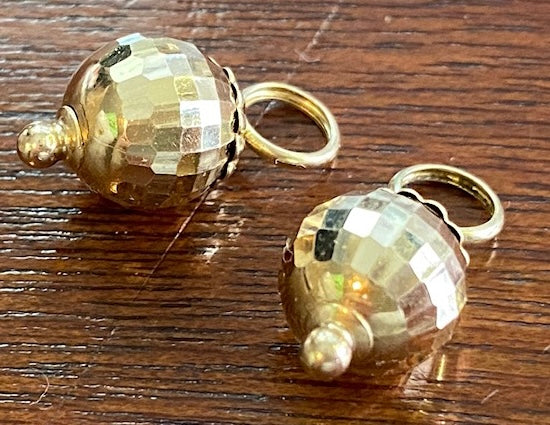 10k Yellow Gold Set of 2 Disco Ball Faceted Bead Charms Pendants