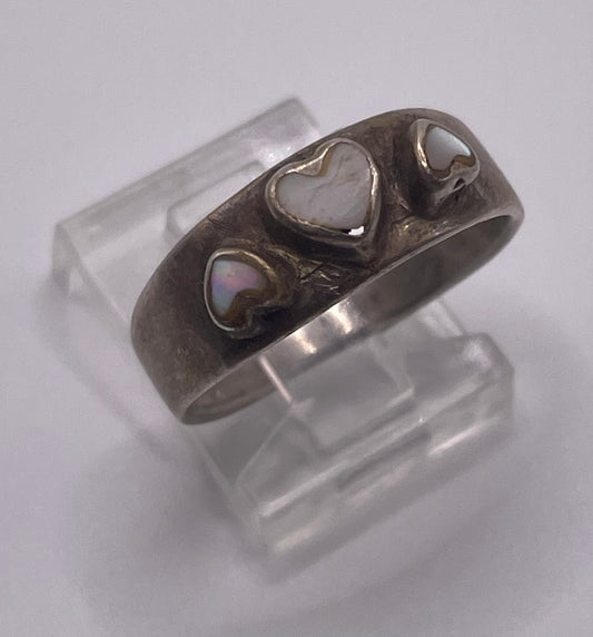 Sterling Silver MOP Abalone Inlay Raised Heart Ring Sz 7.5