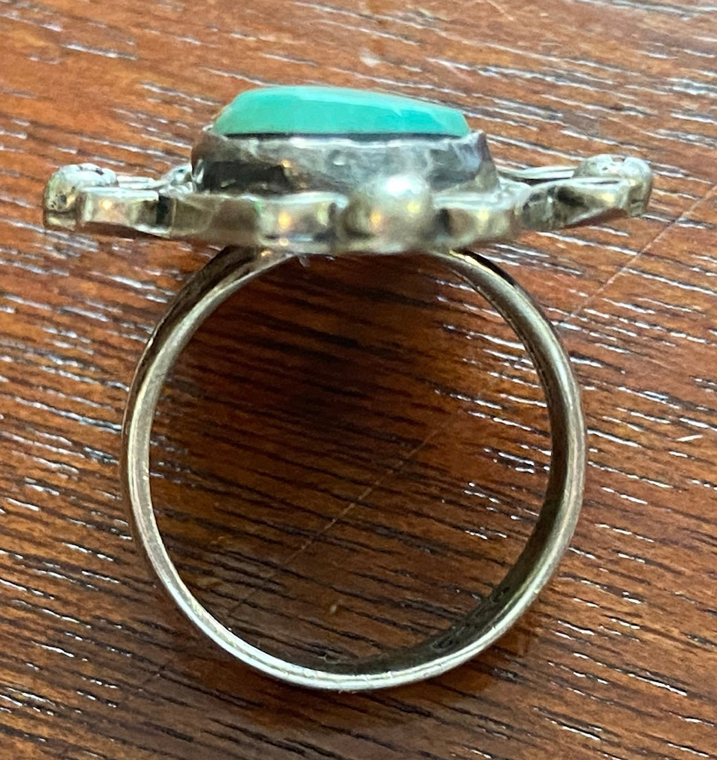 Sterling Silver 925 Green Teal Turquoise Ring Southwest Style Sz 4.5