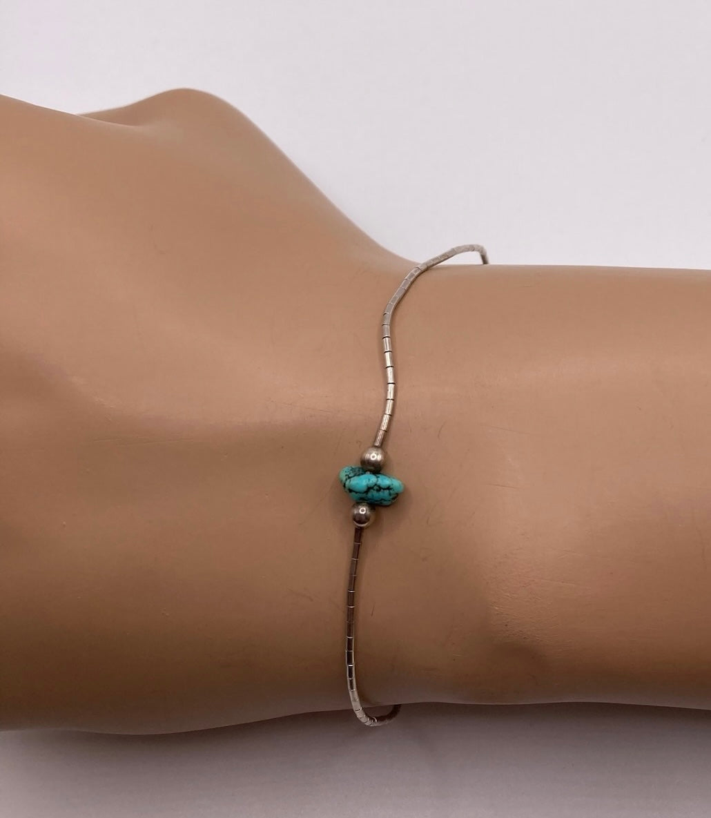 Sterling Silver 925 Bead Turquoise Nugget Bracelet