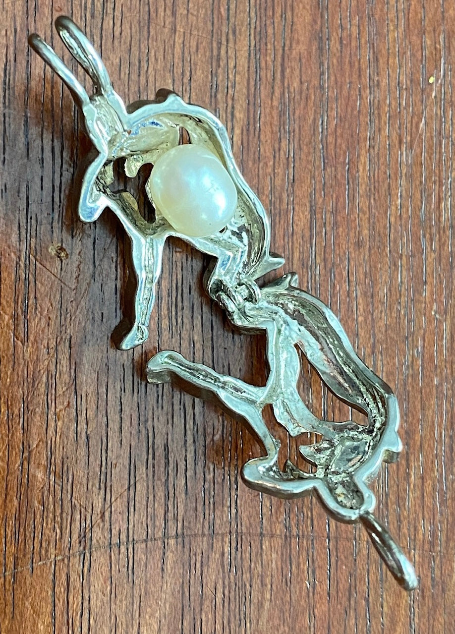 Silver Tone Male Figure Cage Slide Pendant w Real Pearl