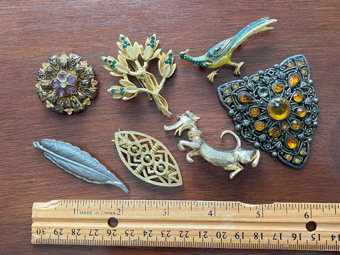 Lot of Vintage Brooches Hair Barrettes Rhinestone Gold Tone Enamel