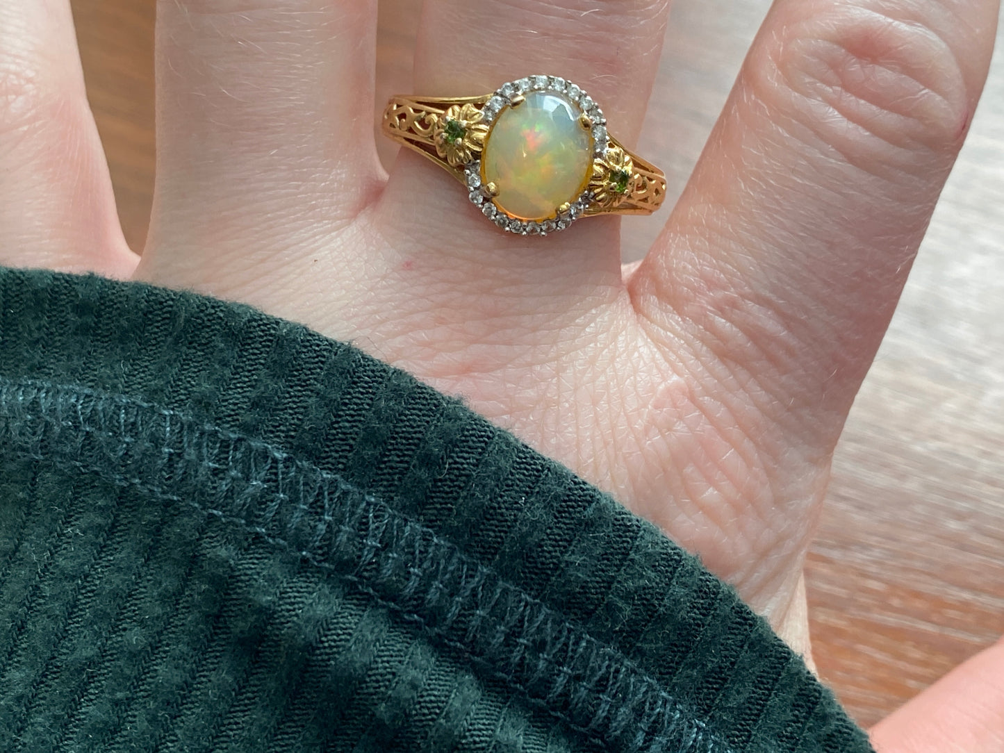 Gold Vermeil over Sterling Silver 925 Faux Opal Halo Flower Ring Sz 10