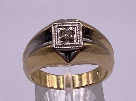 Vintage Mens 14k White Yellow Gold Diamond Ring Sz 8.5