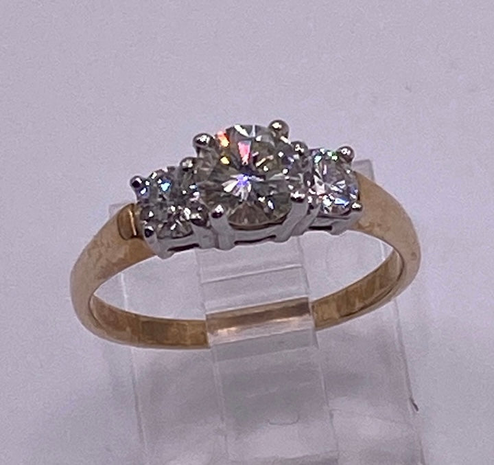 14k Yellow Gold 3 Stone Diamond Engagement Ring Sz 6.75