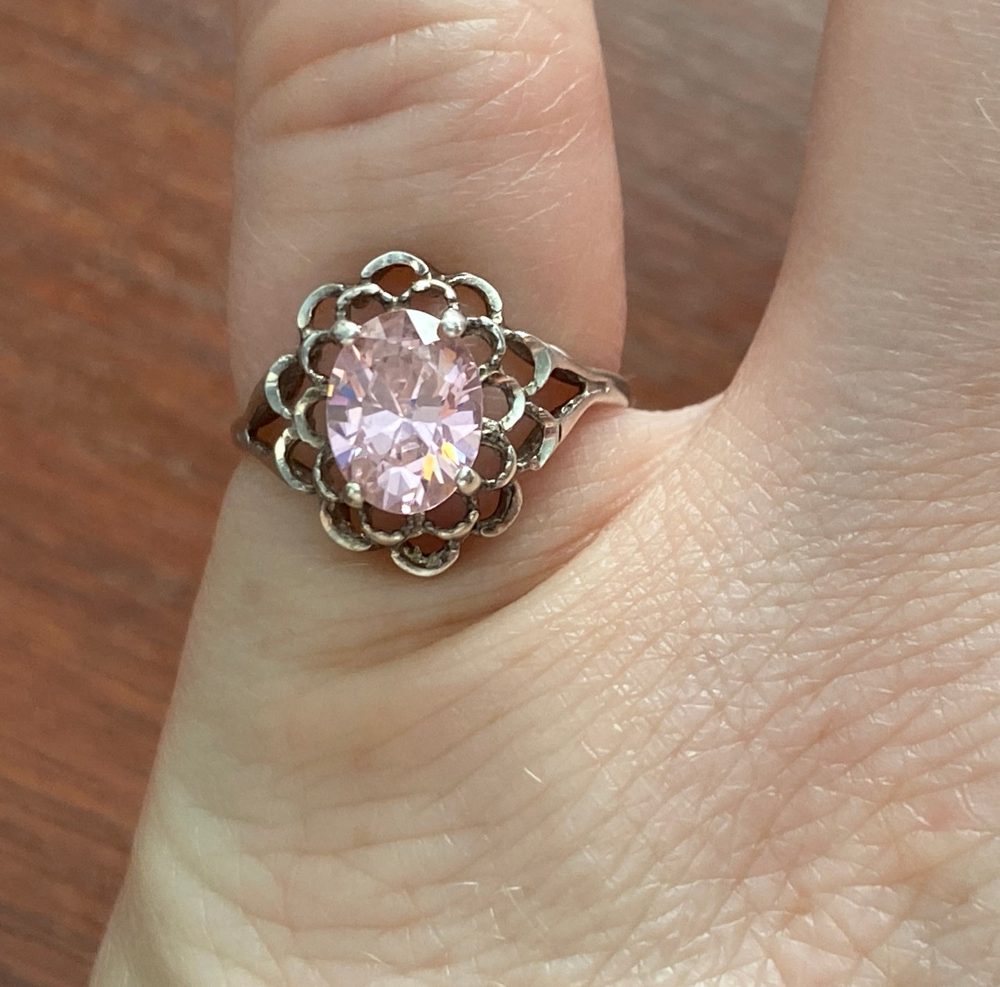 Sterling Silver 925 Pink Faceted Oval Stone Ring Sz 5.75