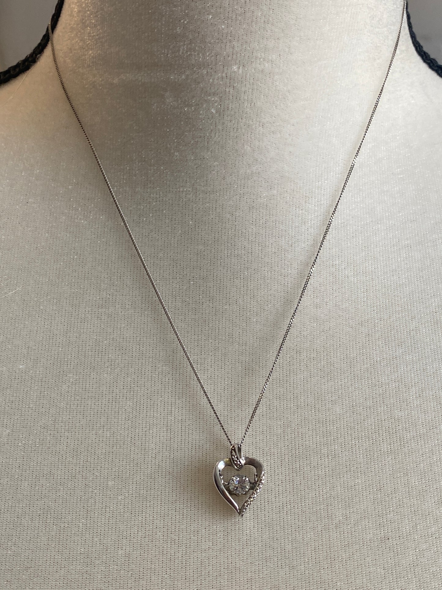 Sterling Silver 925 Chain Cubic Zirconia Heart Pendant Necklace