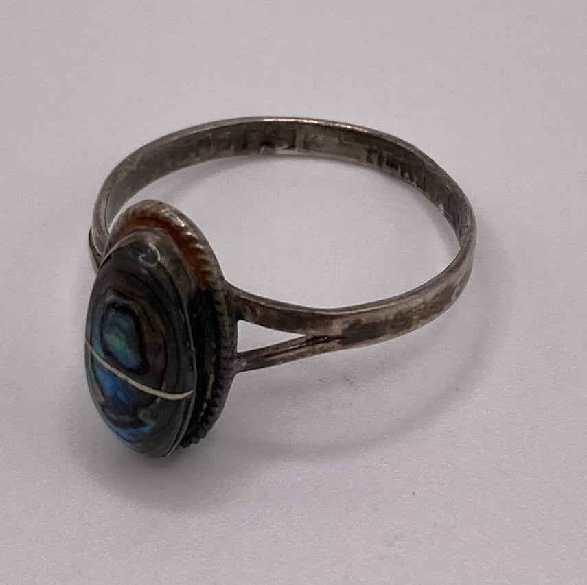 Vintage Sterling Silver 925 Abalone Ring Sz 5.5