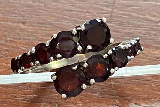 Sterling Silver Graduating Size Cranberry Red CZ Bypass Ring Sz 9