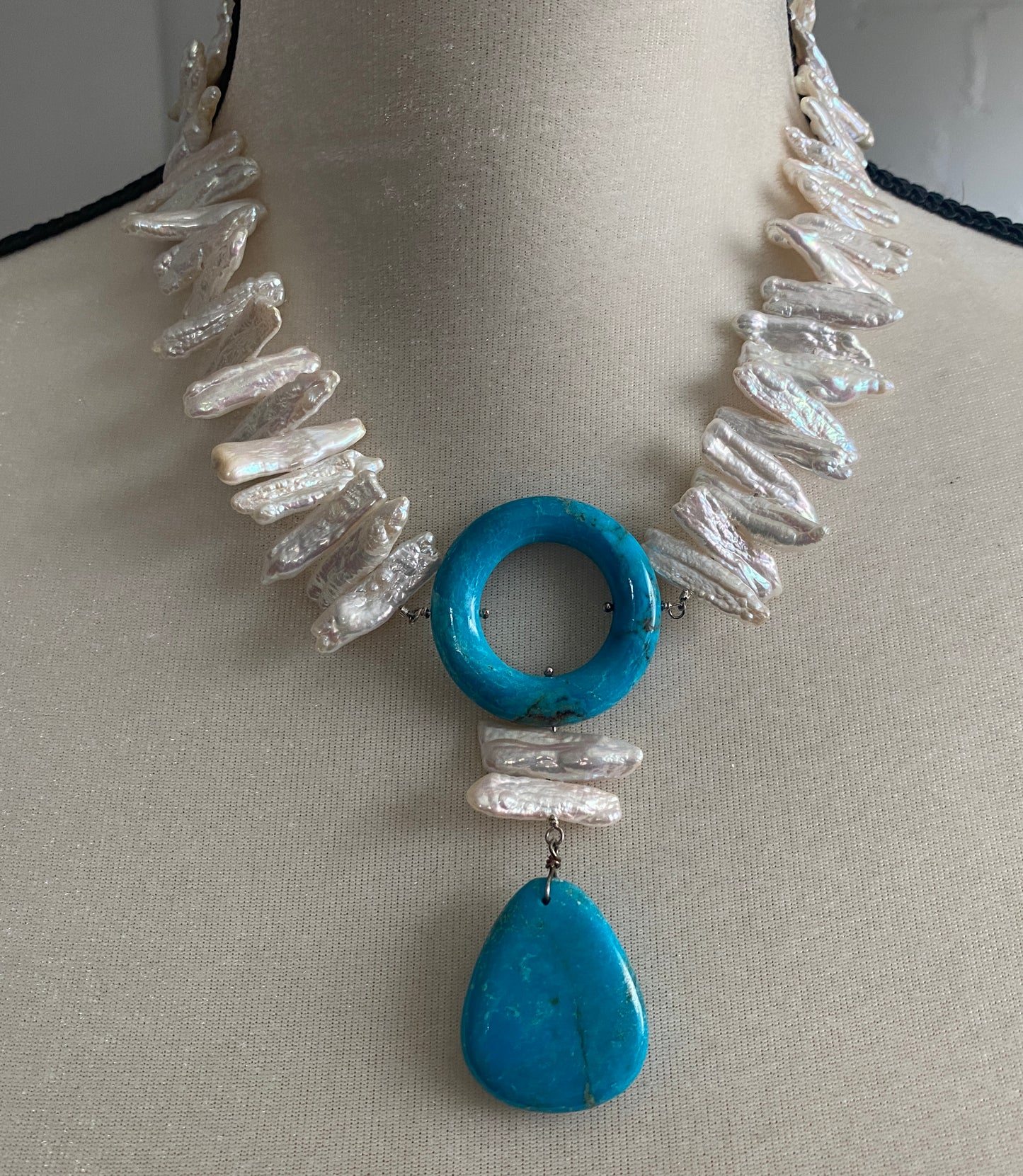 Jay King Mine Finds Pearl Turquoise Sterling Silver Y Necklace