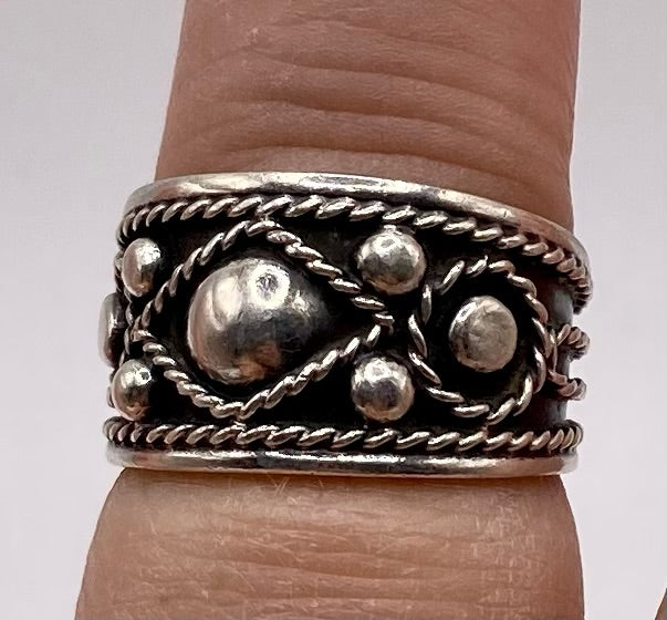 Sterling Silver 925 Black Relief Ball Rope Pattern Ring Sz 8