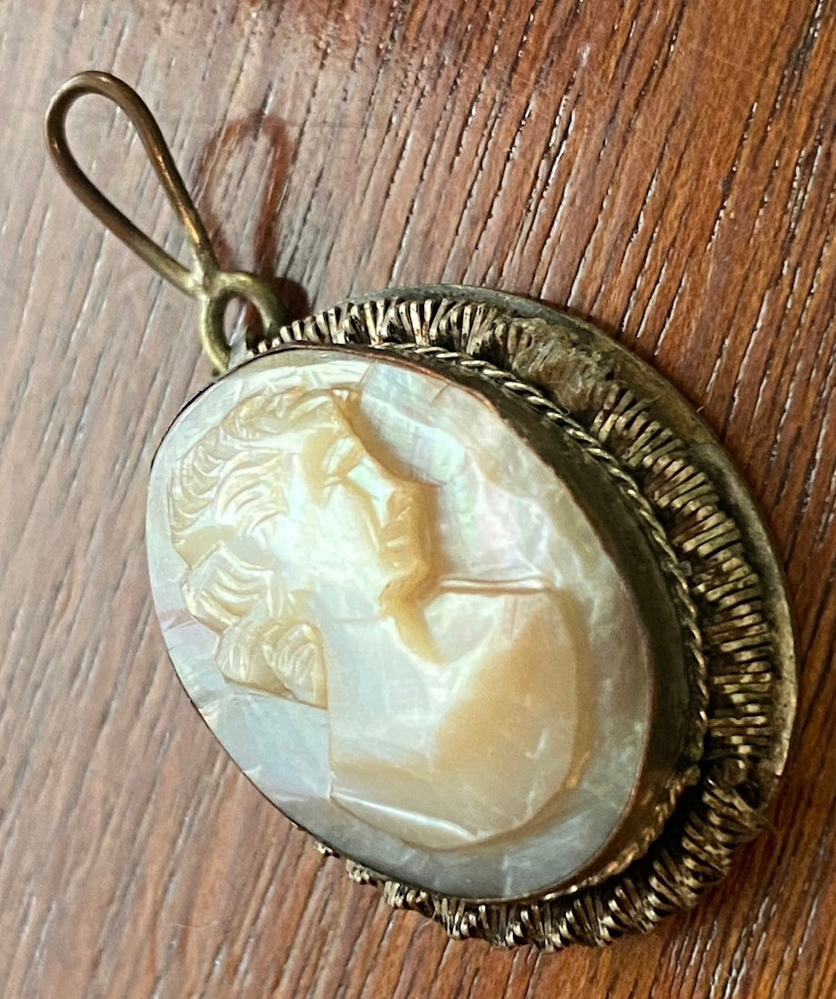 Vintage Antique Abalone Cameo Necklace Pendant