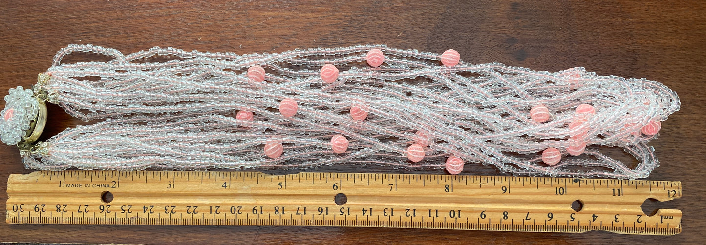 Vintage Made in Japan Pink Bead Multistrand Necklace