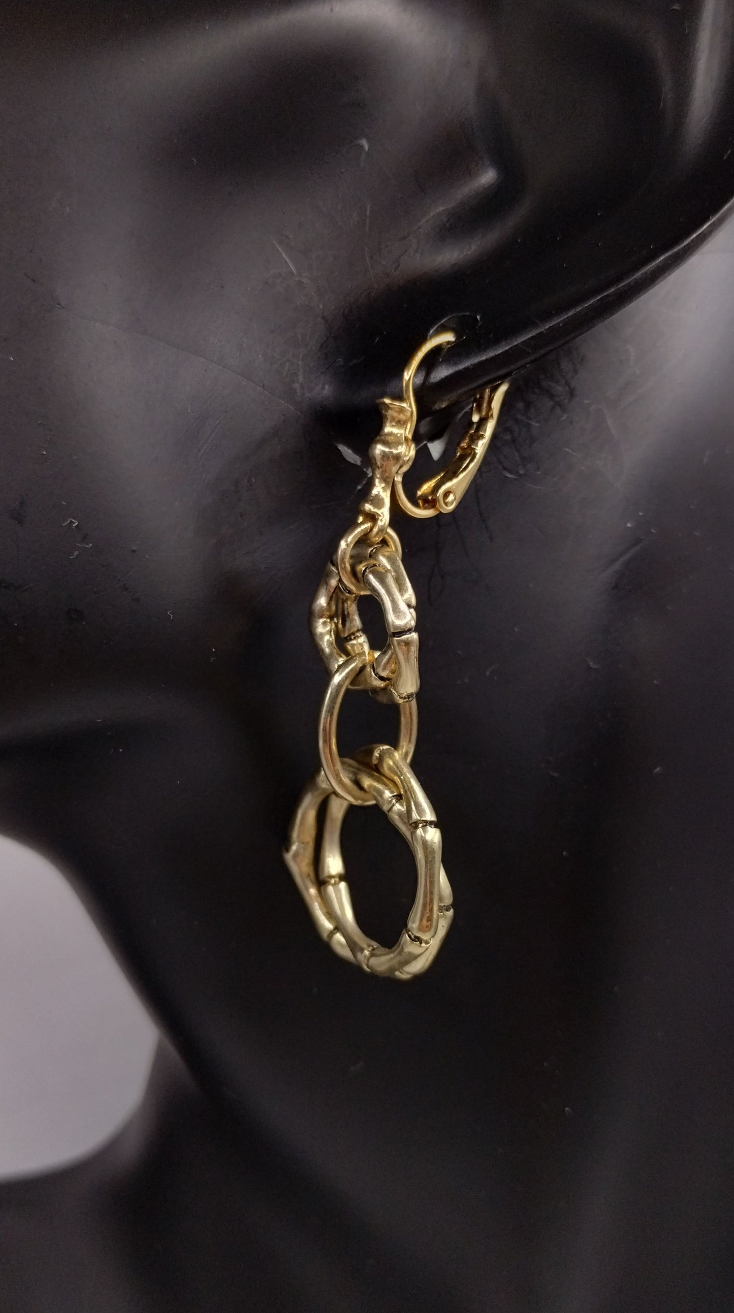 Vintage Gold Tone 21" Long Chain Multi Chain Clip On Earring Set