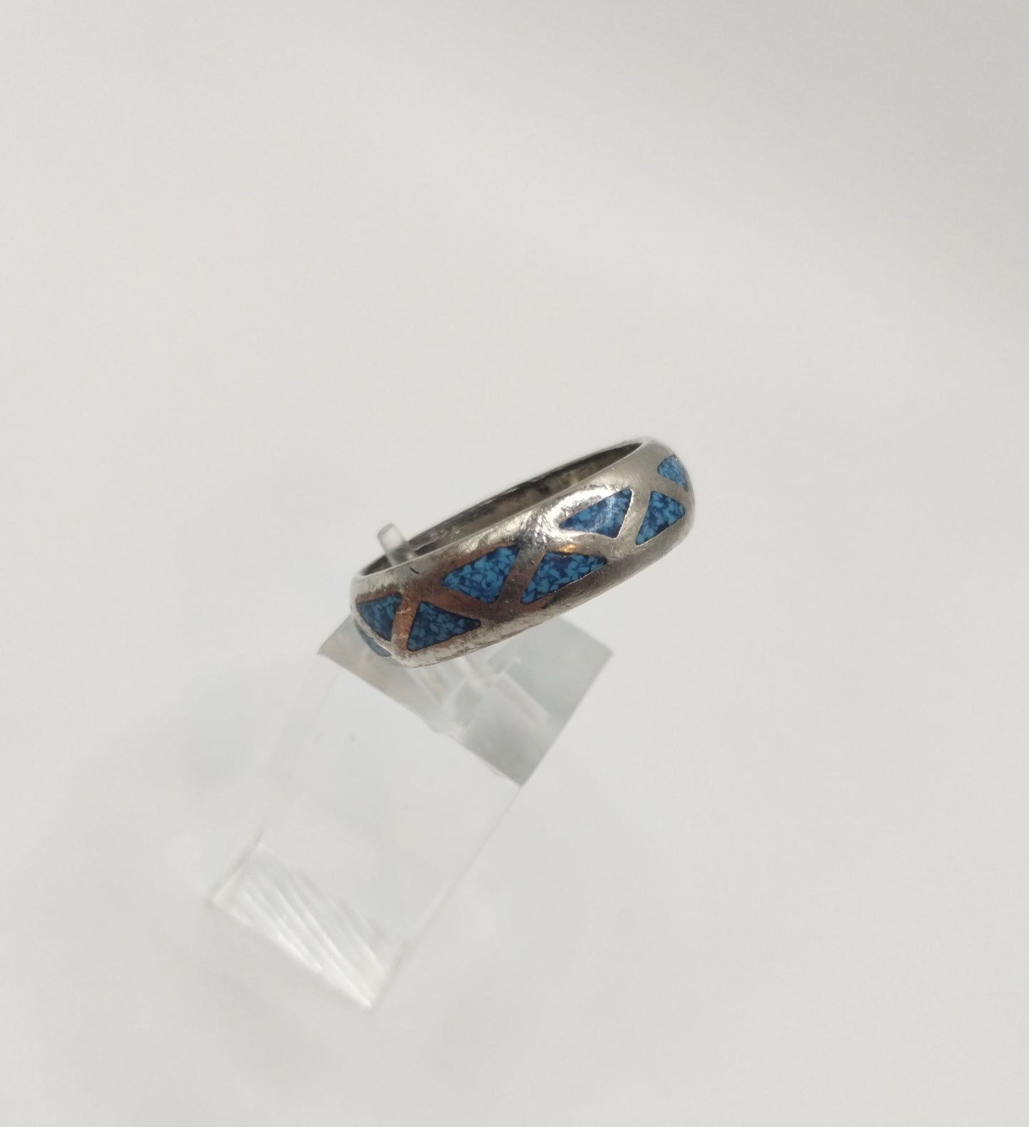 Vintage South Western Sterling Silver Ring 925 Turquoise Inlay Sz 11