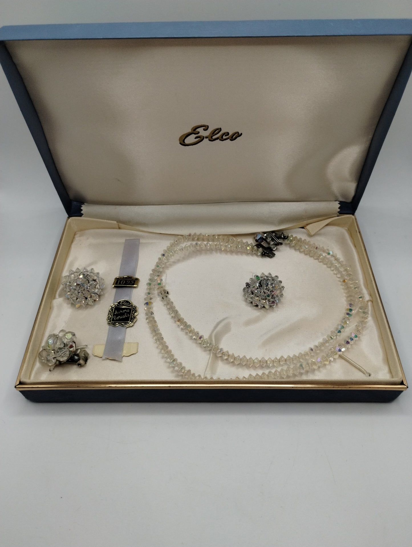 Vintage Elco Aurora Borealis Double Strand Necklace & Earring Set