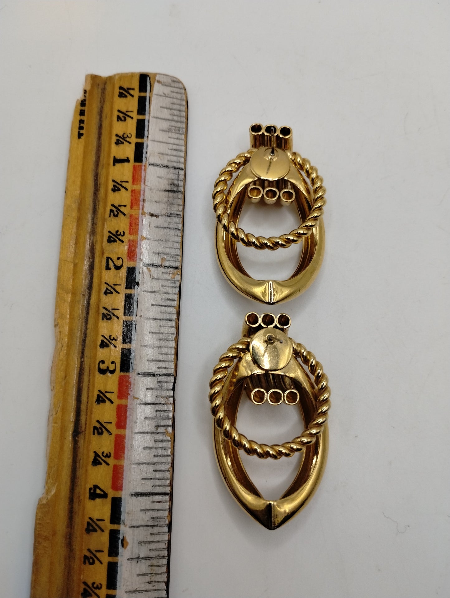 Vintage 80's Large Gold Tone Rope Tube Runway Statement Pierced Earrings