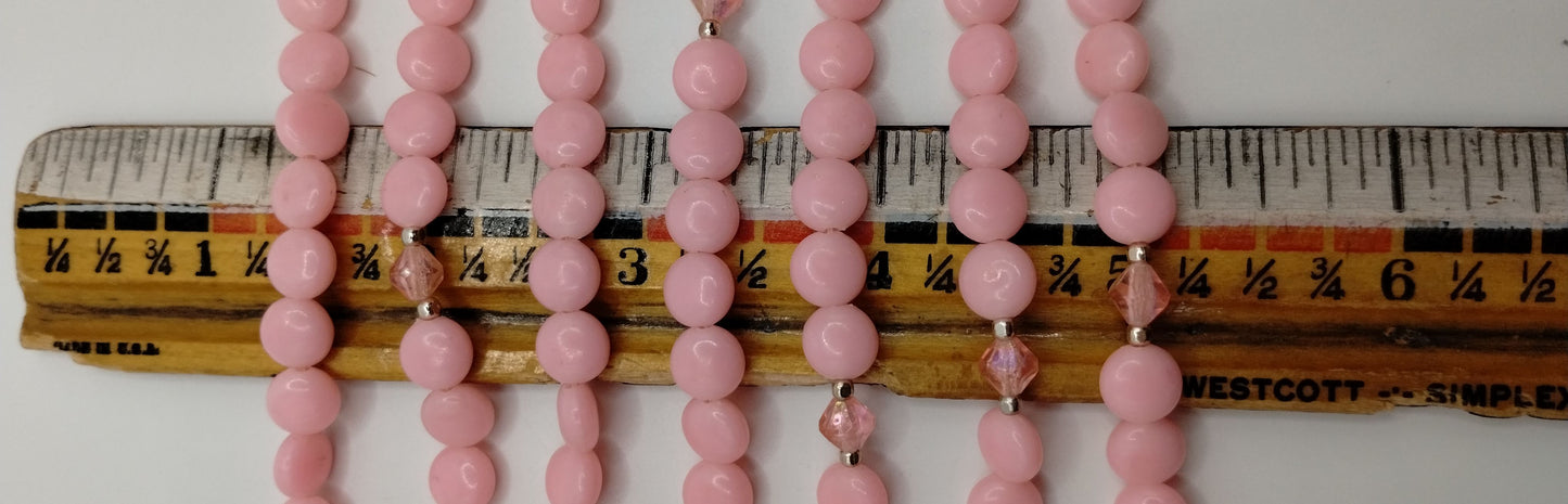 Vintage Pink Flat Beaded Multi Strand Necklace