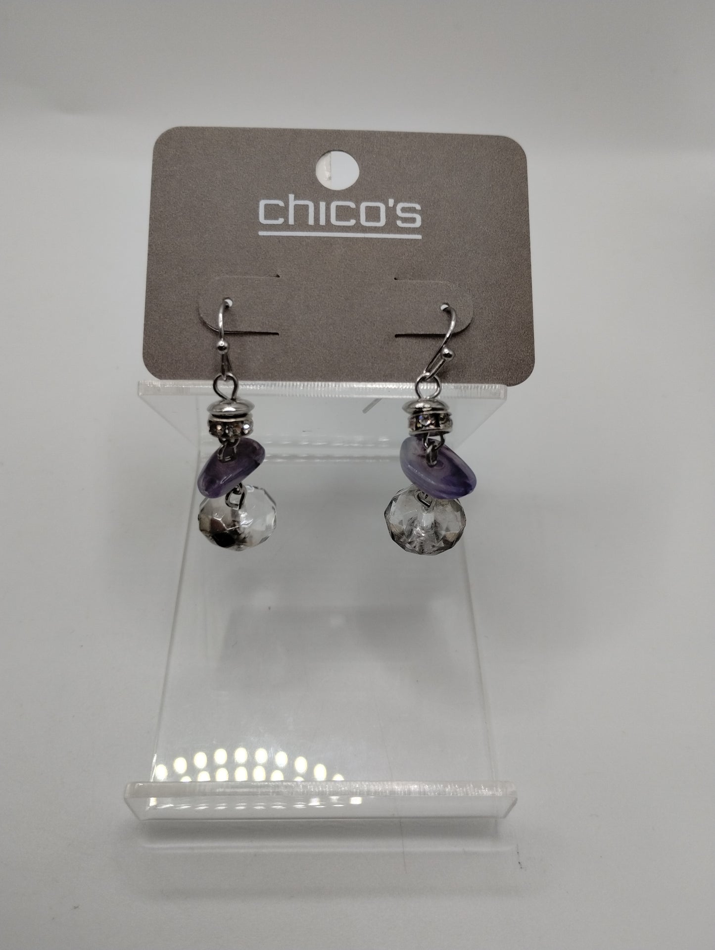 Chicos Jewelry Set Silver Tone Multistrand Chain Purple Bead Necklace Earrings