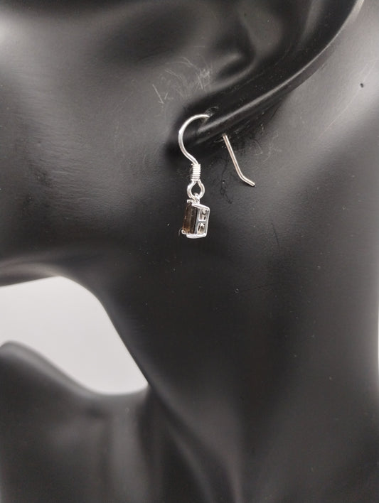 Designer Djoy Sterling Silver 925 Smoky Quartz Emerald Cut Dangly Drop Earrings