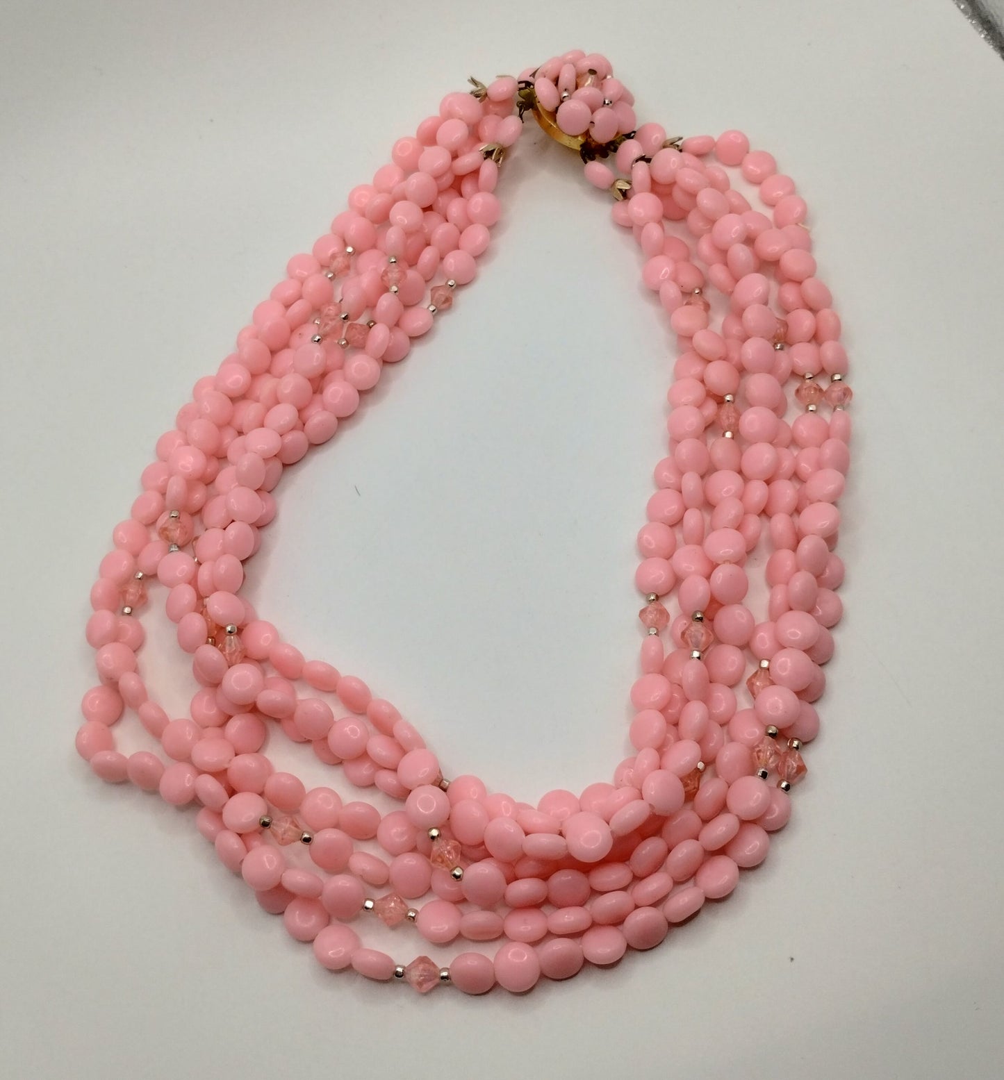 Vintage Pink Flat Beaded Multi Strand Necklace