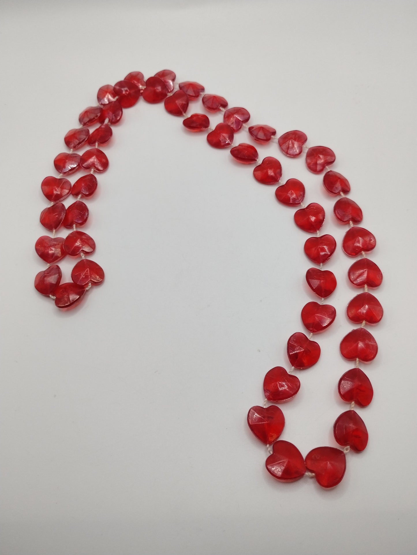 Sweet Cute Red Plastic Faceted Heart Cord Necklace 32" Long