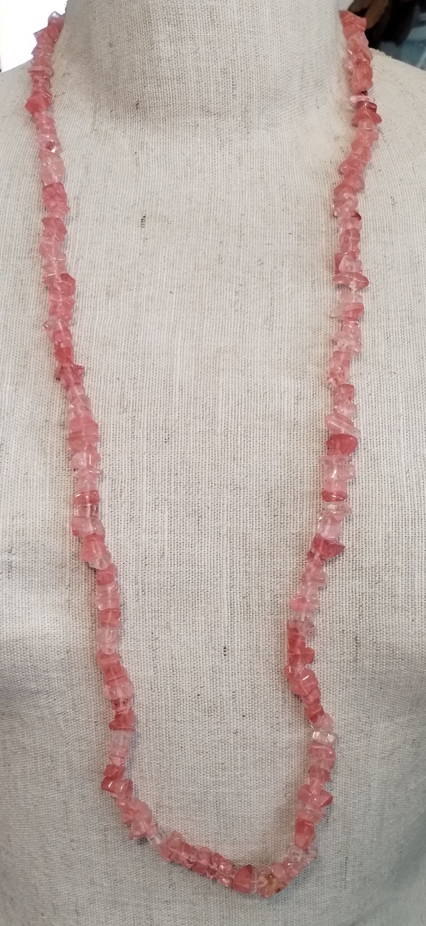 Pink Quartz 36" Long Single Strand Rope Necklace