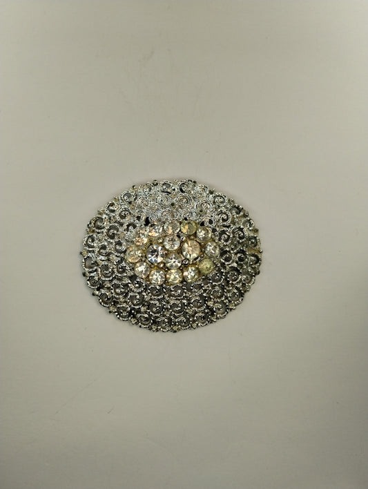 Vintage Silver Tone LARGE Rhinestone Scarf Clip