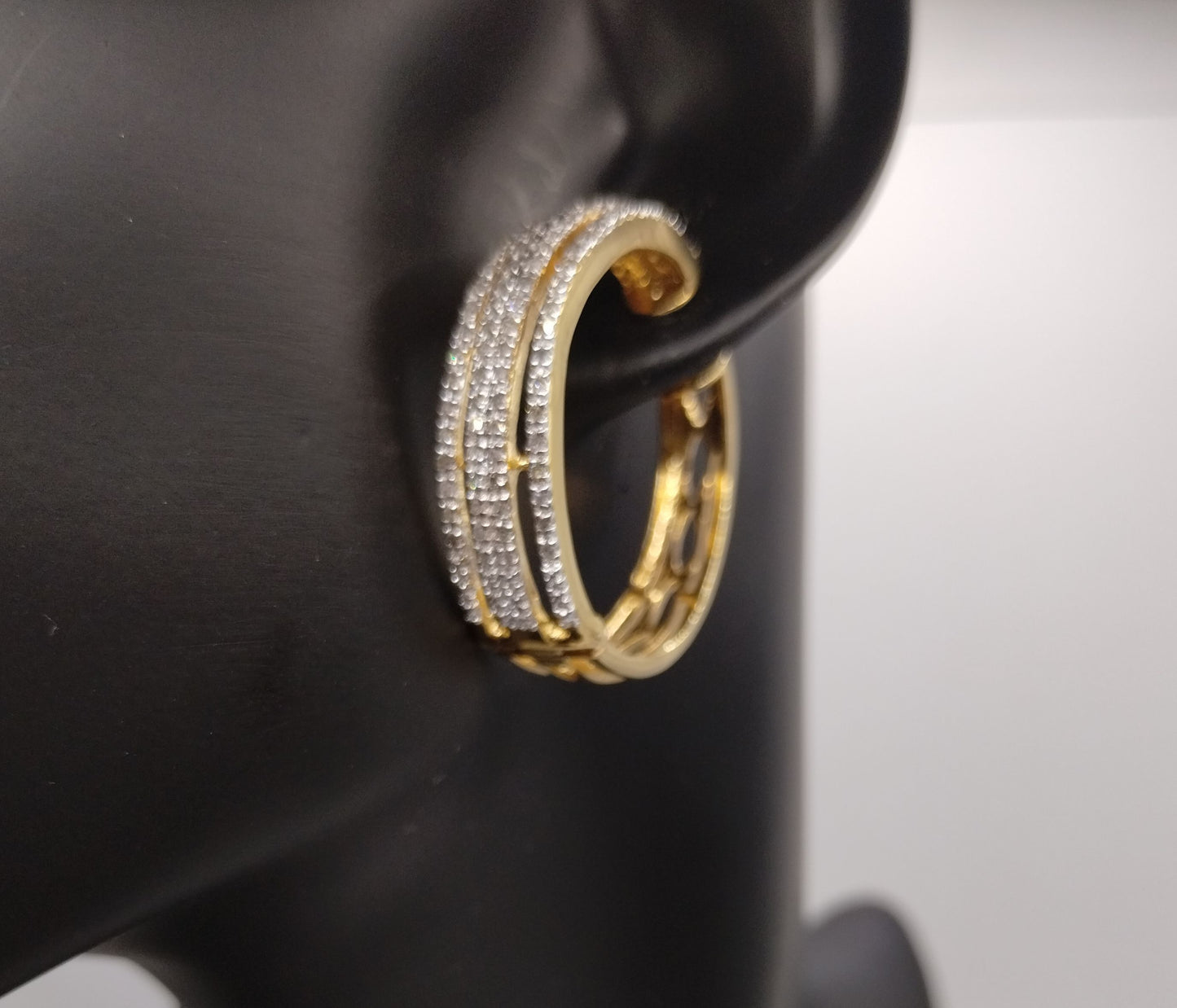 Designer CISS Gold Plate Sterling Silver 925 Large Diamond Pave Hoop Earrings