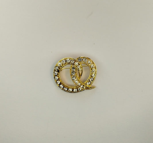 Vintage Gold Tone Rhinestone Swirl Brooch Pin