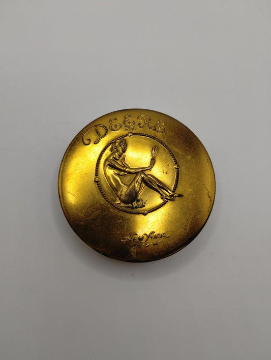Vintage Gold Tone Deere New York Flapper Lady Powder Compact