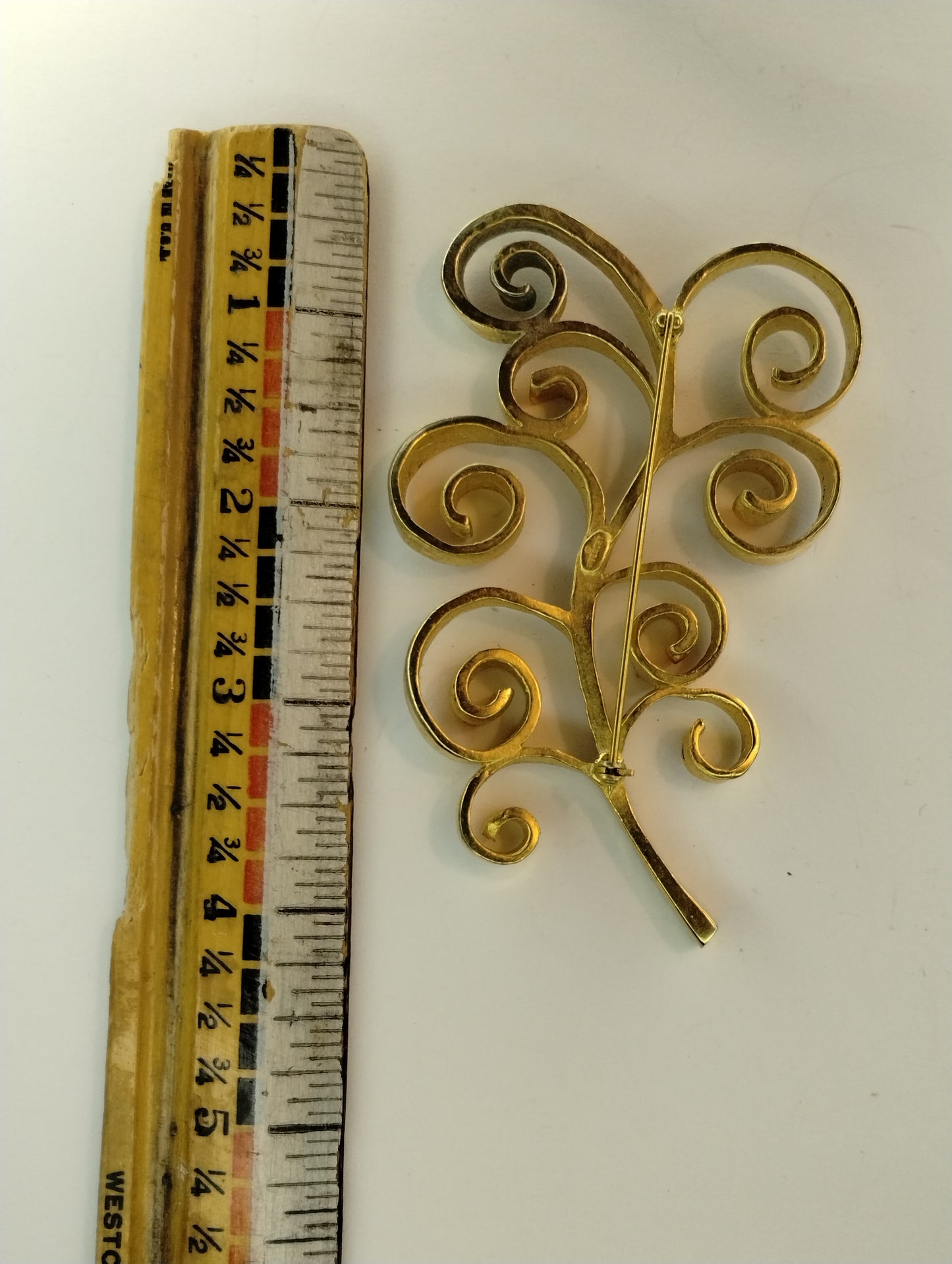 Vintage Signed Givenchy Gold Tone LARGE Scroll Tree Brooch Pin Statement Heavy