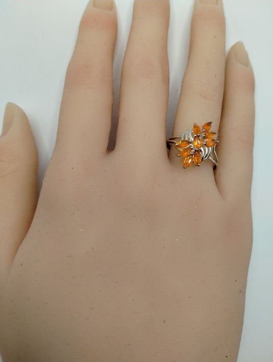 Djoy Sterling Silver 925 Orange Marquise Cluster Cocktail Ring Sz 7.75 - 8