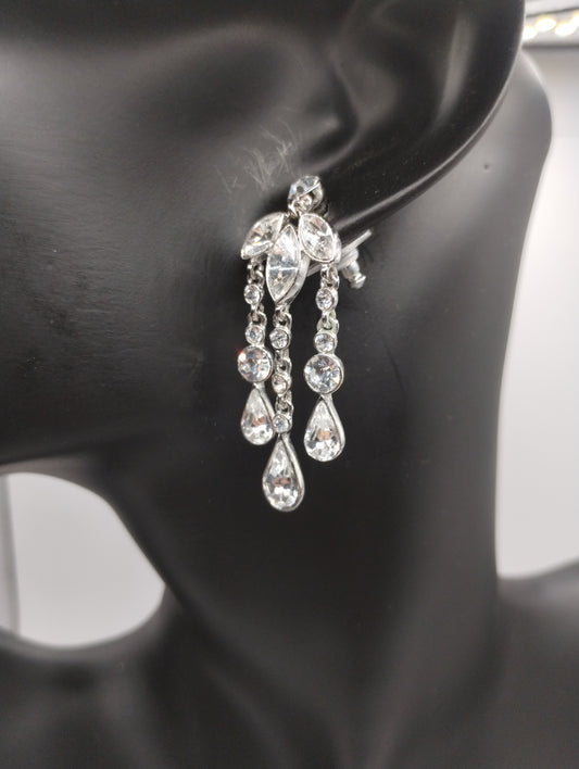 Designer Givenchy Signed CZ Cubic Zirconia Silver Tone Chandelier Earrings