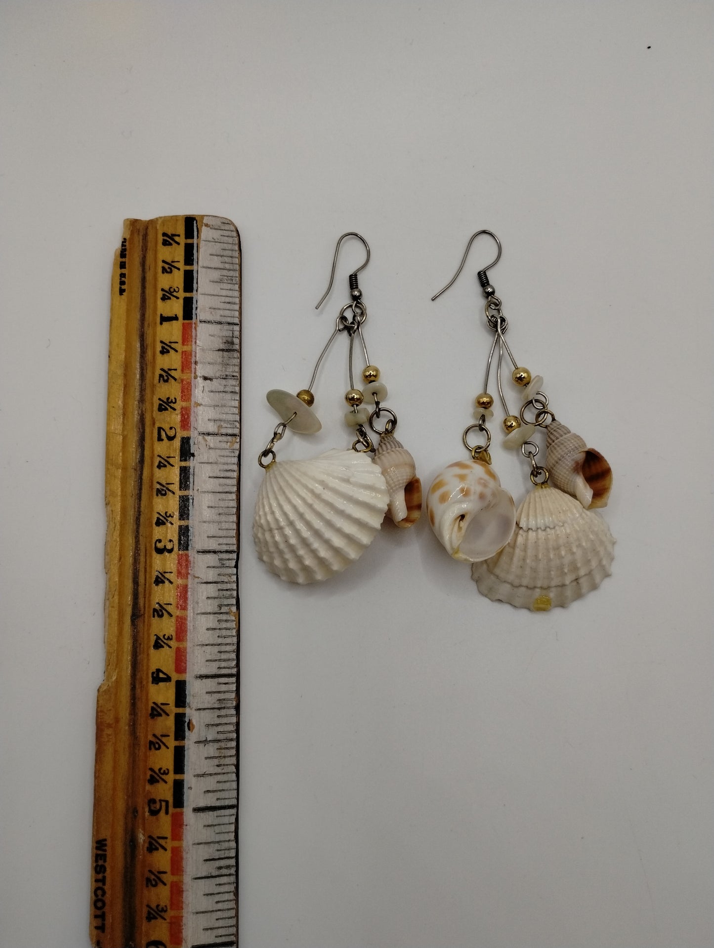 Vintage Real Shell Multi Seashell Drop Dangly Pierced Earrings