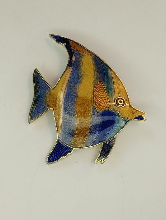 Vintage Gold Tone Multicolor Enamel Tropical Angel Fish Brooch Pin