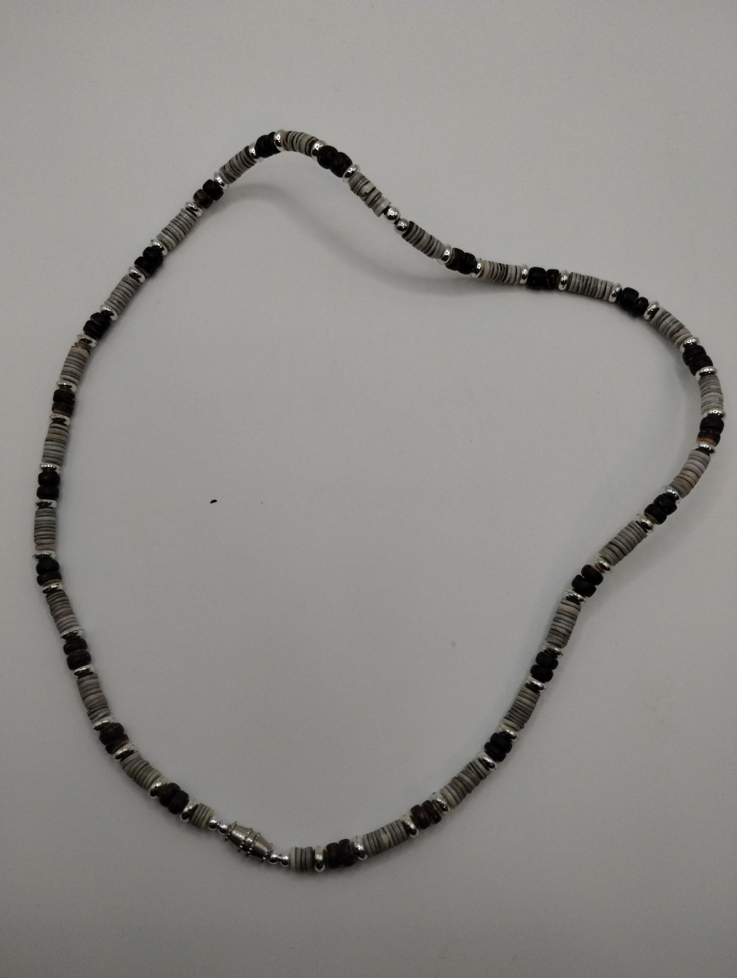 Vintage Boho Wood & Stone Bead Heishi Tribal Necklace
