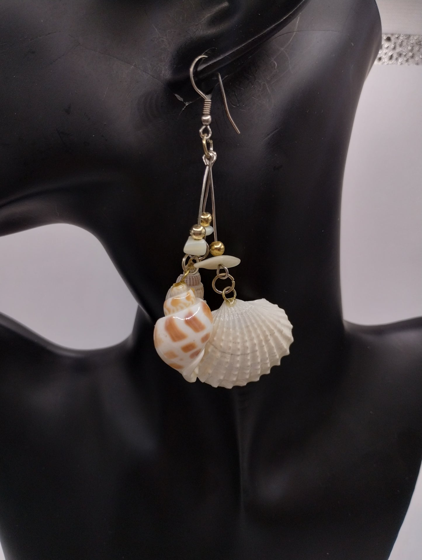 Vintage Real Shell Multi Seashell Drop Dangly Pierced Earrings