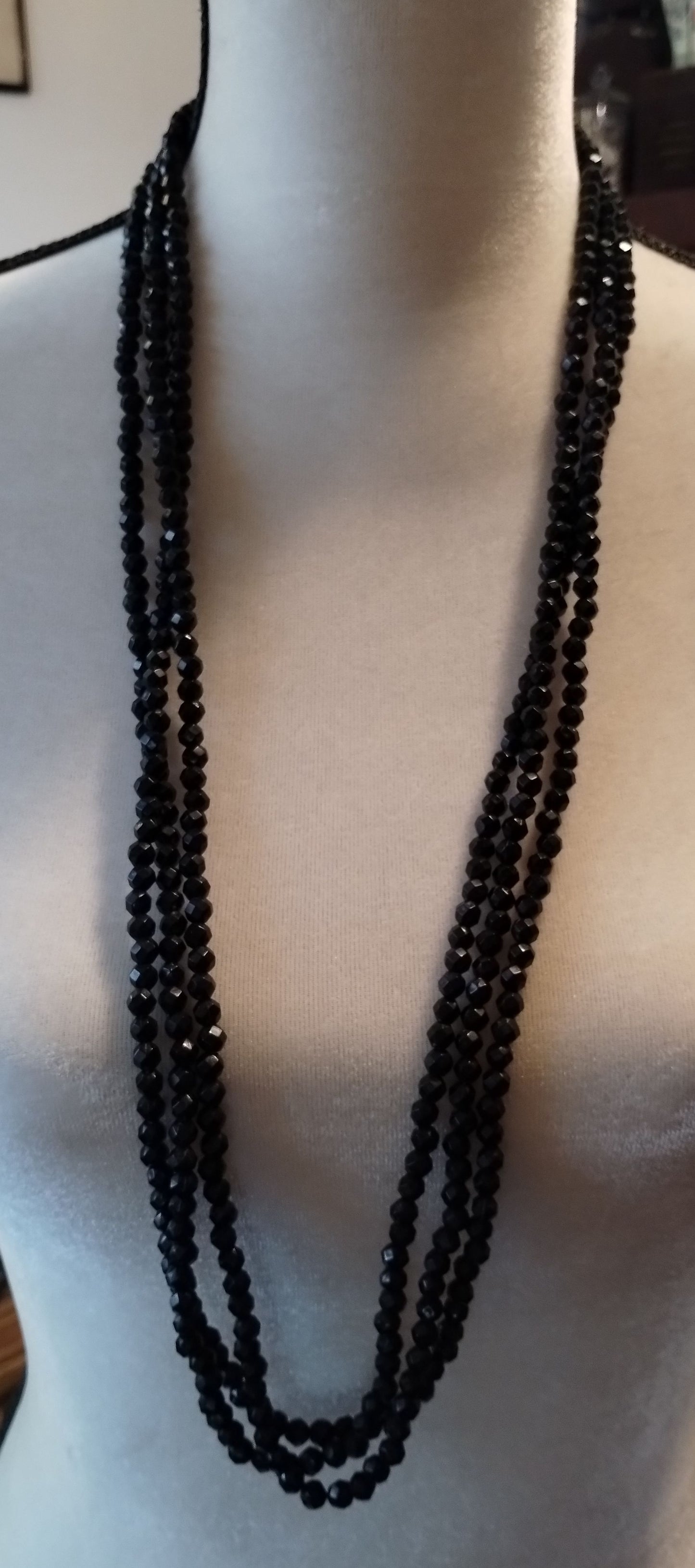 Set of 3 Vintage Long Black Bead Necklace Layering