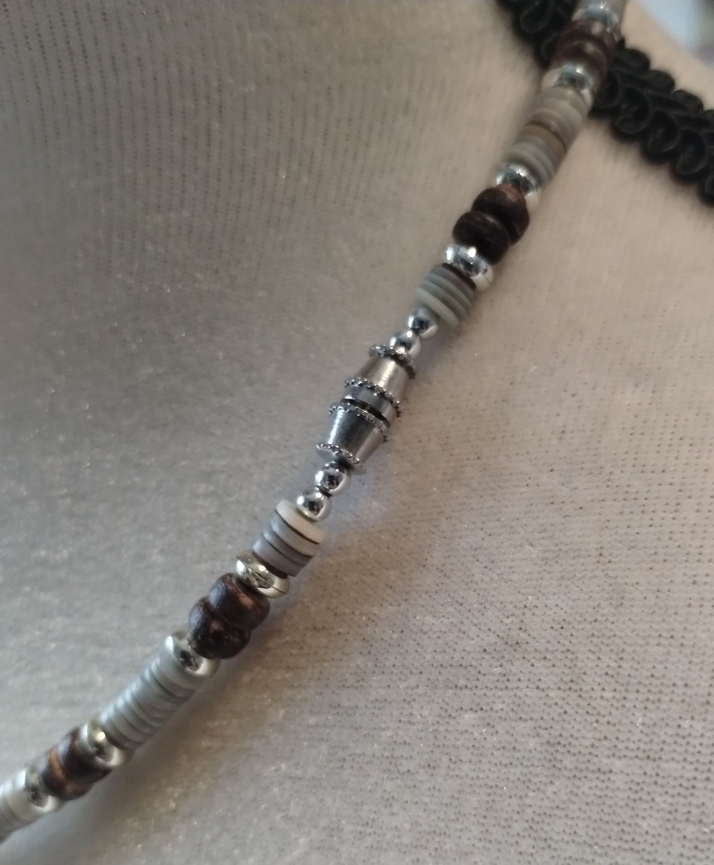 Vintage Boho Wood & Stone Bead Heishi Tribal Necklace