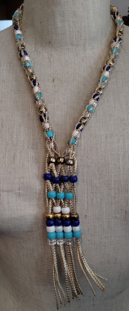 Handmade Breaded Multi Coloer Beaded Gold Tone Rope Necklace