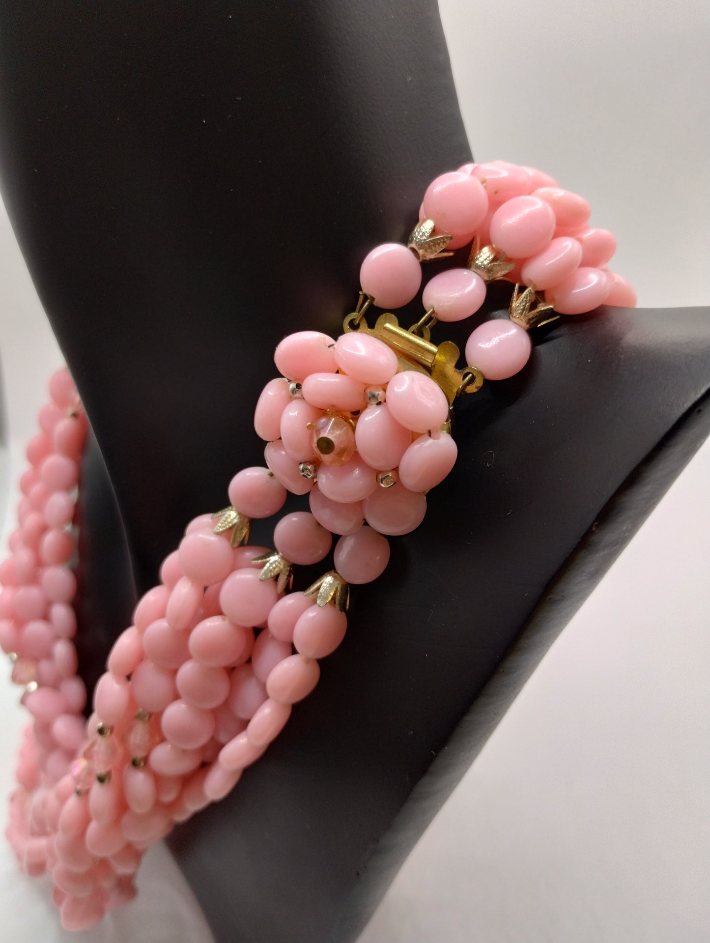 Vintage Pink Flat Beaded Multi Strand Necklace