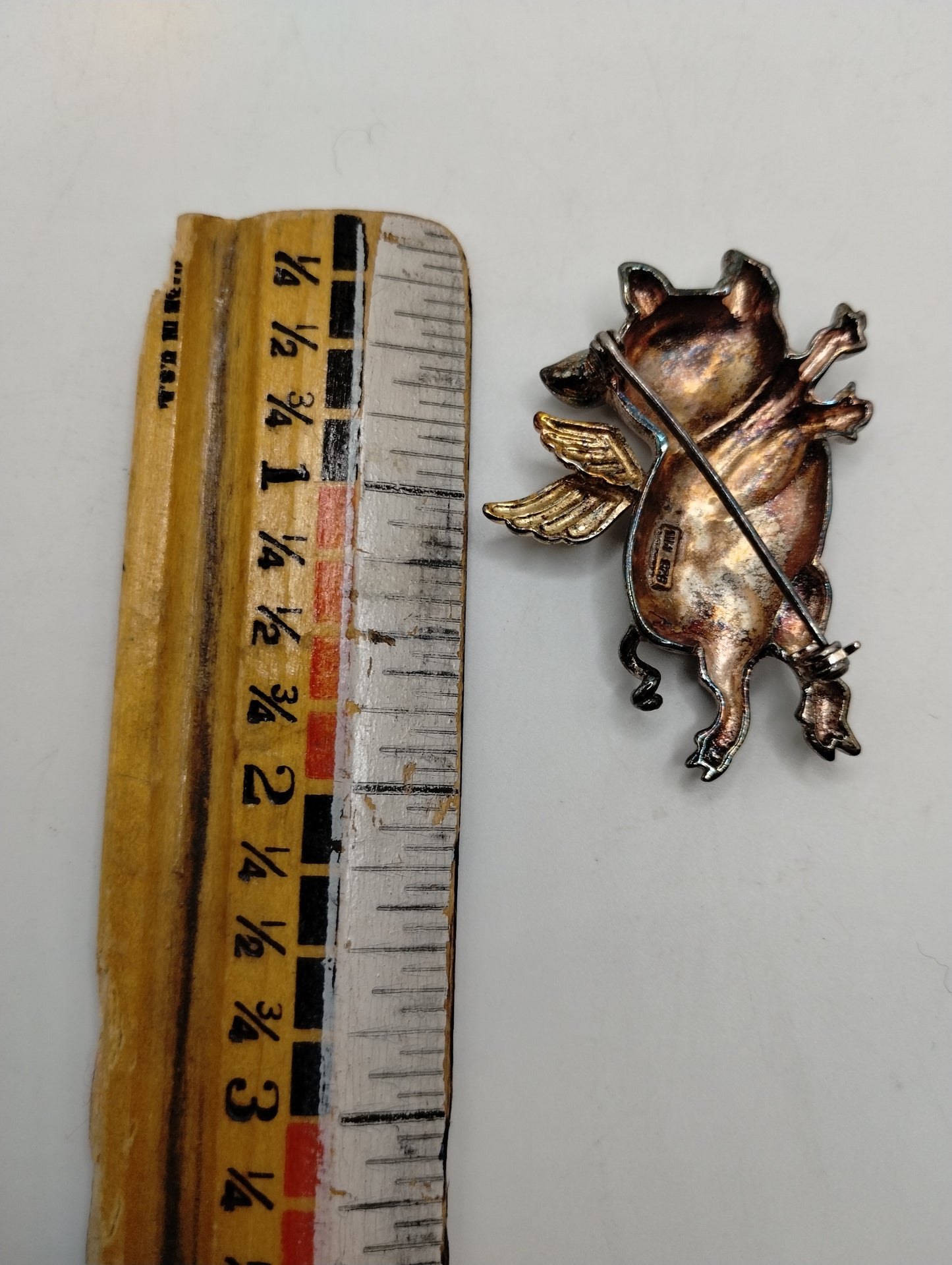 Sterling Silver 925 14k Yellow Gold Flying Pig with Wings Brooch Pin